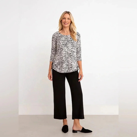 Sympli Go To Classic top gray white marble granite 3/4 sleeves Size 8 - Picture 6 of 8